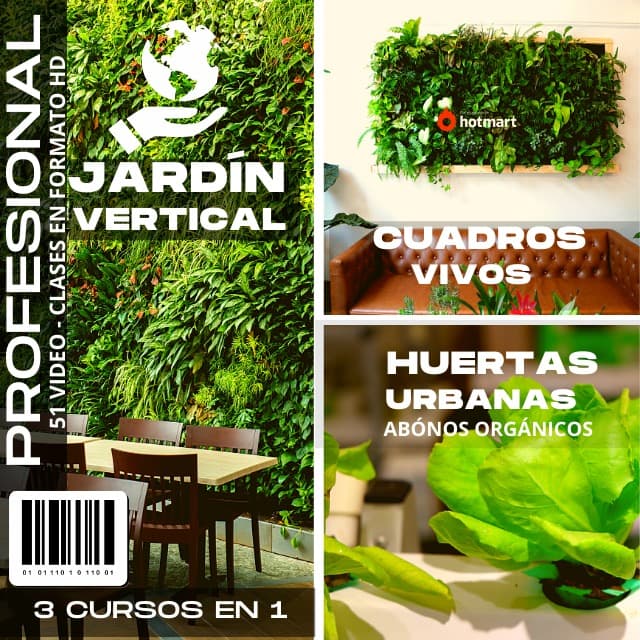 Portada del curso 3 Cursos en 1: Jardín Vertical Profesional, Cuadros Vivos y Huertas Verticales, de Anthony Rodríguez